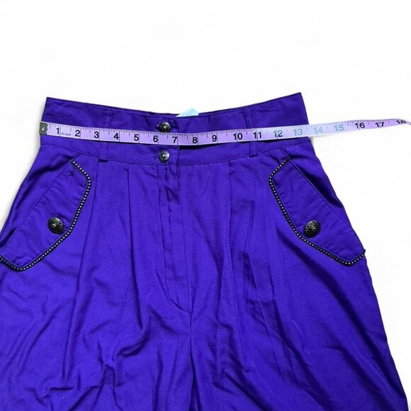 Vintage Purple High Waisted Shorts With Decorative Buttons - Picture 2 of 4
